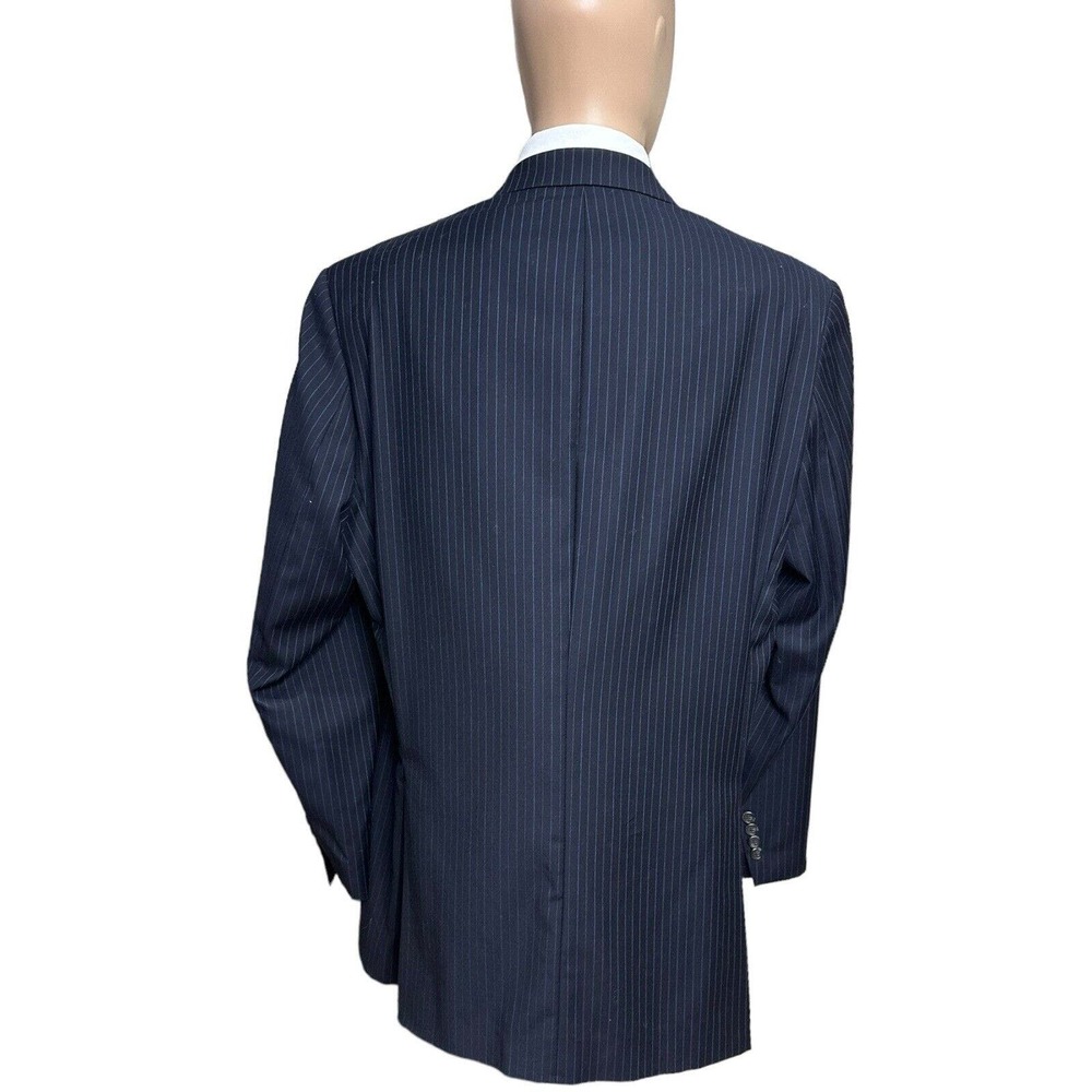 Lauren Ralph Lauren Men's 46L Navy Blue Striped 100% Wool 2 Button Blazer Jacket - Picture 2 of 10